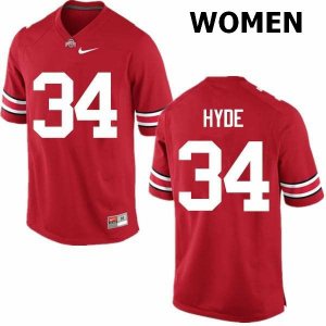 Women's Ohio State Buckeyes #34 Carlos Hyde Red Nike NCAA College Football Jersey Real WZA5344PY